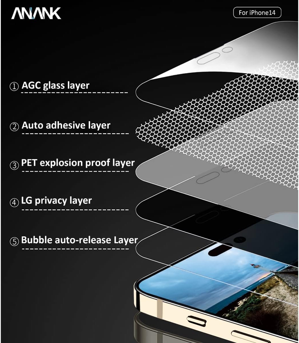 كڤر حماية شاشة 2.5D لهاتف iPhone 14 Pro Max مضاد للتجسس من Anank كڤر حماية شاشة 2.5D لهاتف iPhone 14 Pro Max مضاد للتجسس من Anank